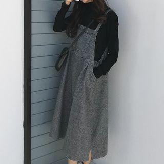 Houndstooth Midi Pinafore Dress Black - One Size