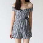 Plaid Off Shoulder Playsuit