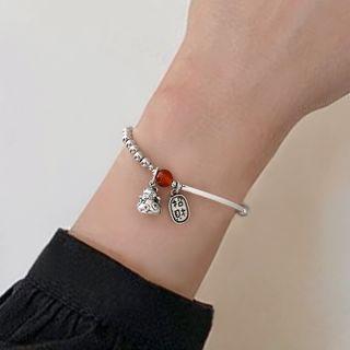 Cat & Metal Bead Bracelet Silver - One Size