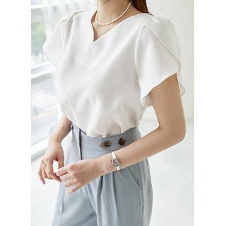 Petal-sleeve V-neck Blouse
