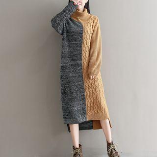 Panel Turtleneck Long-sleeve Dress