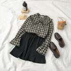 Plaid Blouse / Plain Mini A-line Skirt