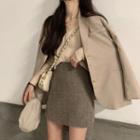 Single-breasted Blazer / Long-sleeve Buttoned Knit Top / Mini Skirt