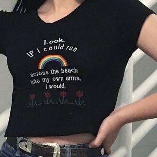Short-sleeve Letter Embroidered Top