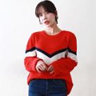 Contrast-trim Loose-fit Sweater Red - One Size