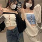 Cut-out Crop Camisole Top / Balloon-sleeve Shrug