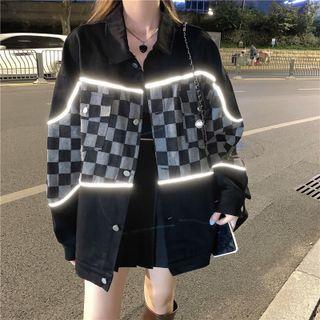 Reflexive Trim Checkered Panel Shirt Jacket Black - One Size