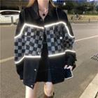 Reflexive Trim Checkered Panel Shirt Jacket Black - One Size