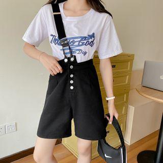 One-shoulder Wide Leg Suspender Shorts