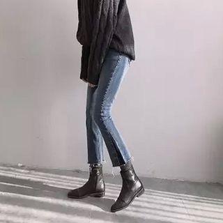 Color-block Slim-fit Cropped Boot-cut Jeans