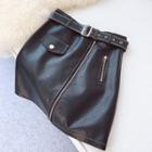 Asymmetrical Faux Leather A-line Mini Skirt