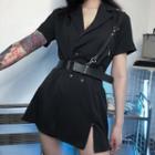Short-sleeve Double-breasted Mini A-line Blazer Dress With Belt