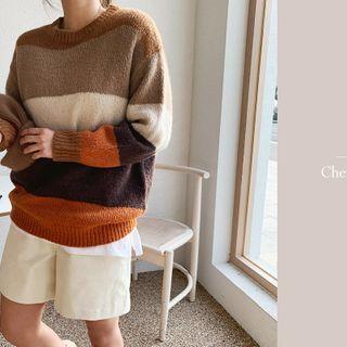 Alpaca Blend Stripe Sweater Brown - One Size
