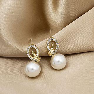 Rhinestone Faux Pearl Drop Earring E1006-1 - 1 Pair - Gold - One Size