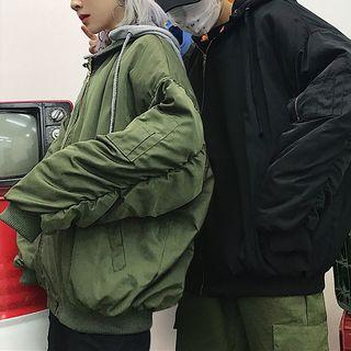 Couple Matching Letter Embroidered Zip Jacket