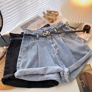 Roll-up Denim Wide-leg Shorts