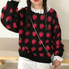Strawberry Pattern Sweater / Frill Trim Blouse / Frill Trim Midi Skirt