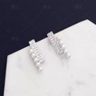 925 Sterling Silver Faux Pearl Rhinestone Bar Earring 1 Pair - Silver - One Size