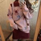 Floral Print Polo Sweater / Mini A-line Skirt / Set