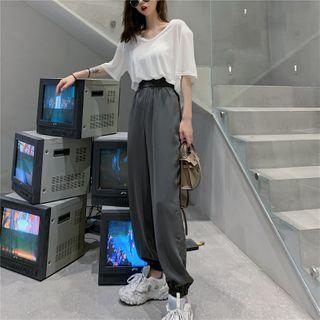 Plain Loose T-shirt / High-waist Harem Pants