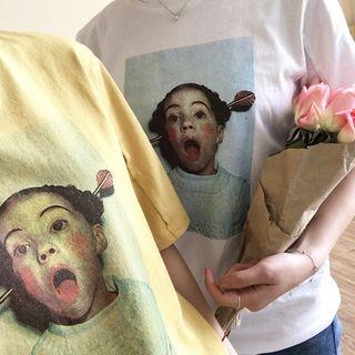 Short-sleeve Distressed Hem Print T-shirt