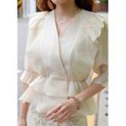 Tie-waist Frilled Peplum Wrap Top