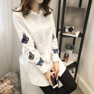Butterfly Embroidery Long Shirt