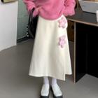 Flower-accent Side-slit Midi Skirt