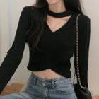 Long-sleeve Mock-neck Cutout Wrap Crop Top