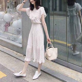 Short-sleeve Midi A-line Chiffon Dress