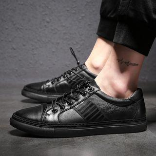 Genuine Leather Striped Lace-up Sneakers