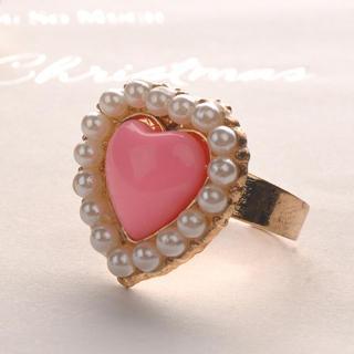 Pearl Edge Heart-shaped Ring  Pink - One Size