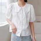 Ruffle Trim Collar Embroidered Blouse White - One Size