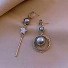 Faux Pearl & Star Asymmetrical Dangle Earring 1 Pair - Earring - Non Matching - Gray - One Size