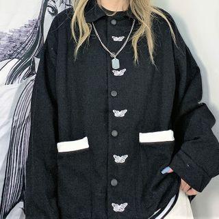 Butterfly Embroidered Button-up Jacket
