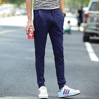 Drawstring Cotton Pants Navy Blue - L