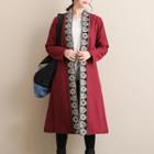 Embroidered Long Open Front Jacket