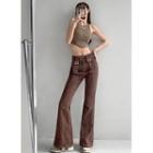 Buckled-accent Stitched Boot-cut Jeans