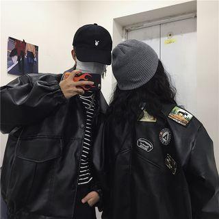 Couple Matching Faux Leather Button-up Jacket