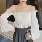 Bell-sleeve Off-shoulder Ruffled Corset Top White - One Size