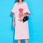 Pineapple Print Elbow Sleeve Hoodie Dress
