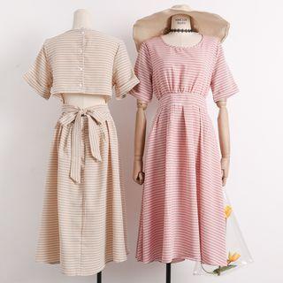 Cutout Tie-back Plaid A-line Dress
