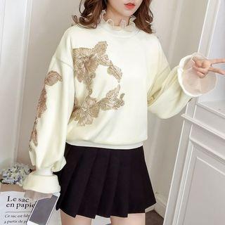 Lace Panel Velvet Sweatshirt