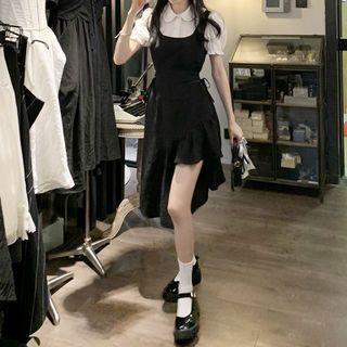 Mock Two-piece Short-sleeve Irregular A-line Dress