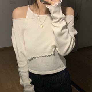 Lettuce Edge Cold-shoulder Knit Top