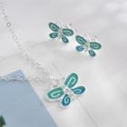Set: Butterfly Necklace + Ear Stud 2195 - 01 - Silver - One Size