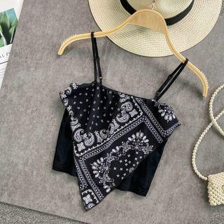Paisley Panel Cropped Camisole Top Black - One Size