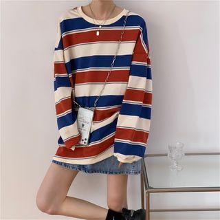 Round-neck Stripe Over-sized Long-sleeve Top