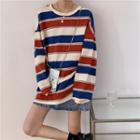 Round-neck Stripe Over-sized Long-sleeve Top