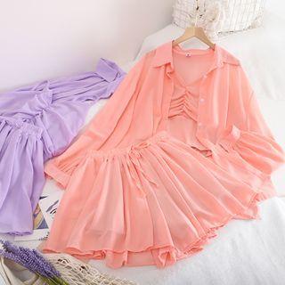 Set: Plain Camisole Top + Shorts + Light Jacket